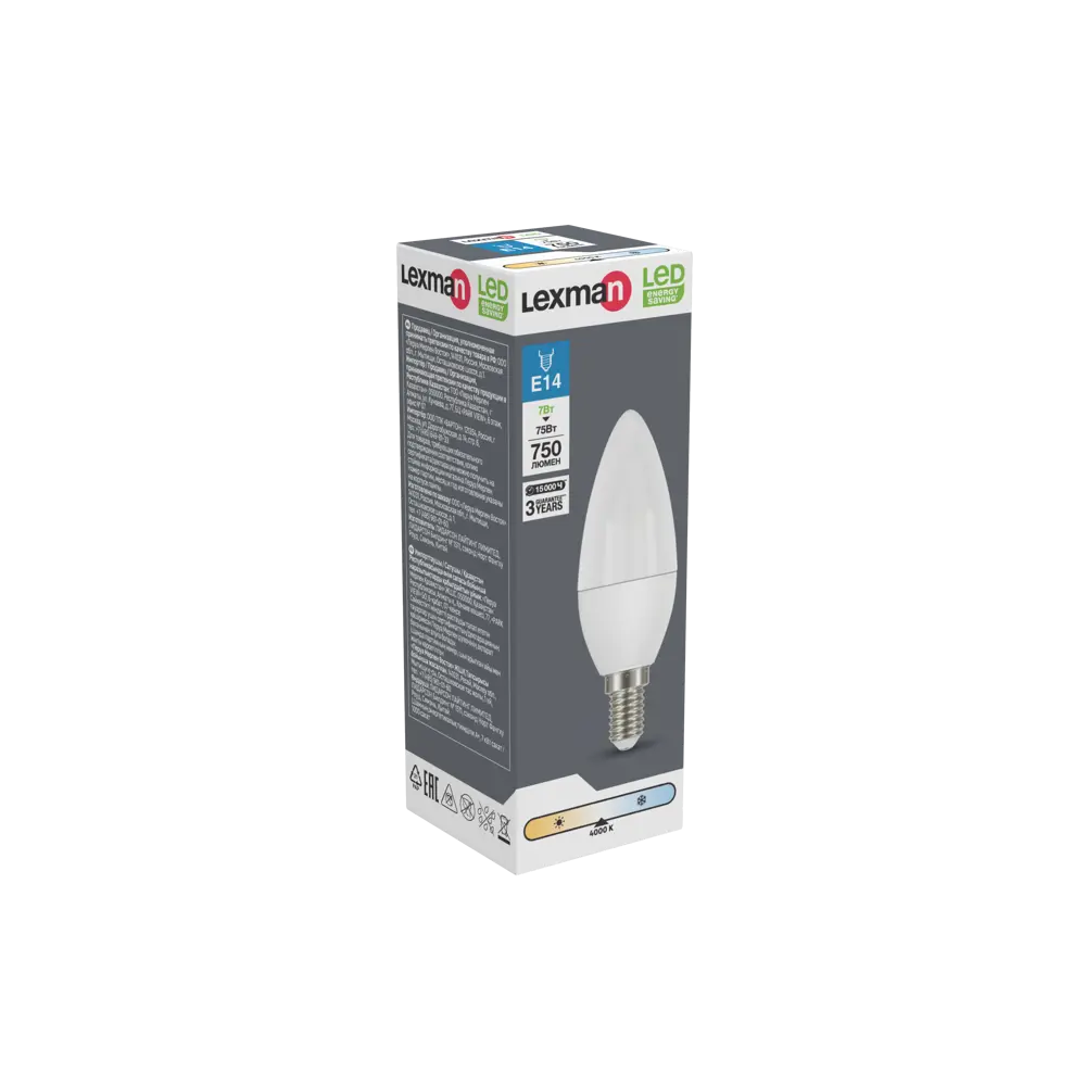 Лампа светодиодная Lexman Candle E14 175-250 В 7 Вт белая 750 лм нейтральный белый свет 82991596 STLM-2082722  - Вид №2