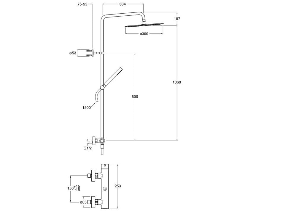 Настенная термостатическая душевая колонна с ручным душем CRISTINA Rubinetterie Phi ARCH-00080995 - Вид №1