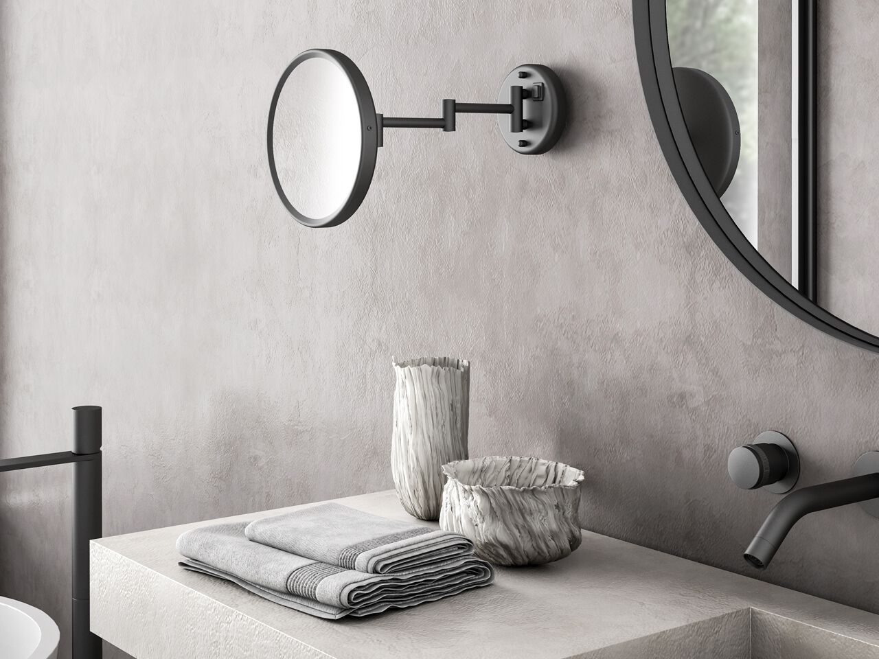 Настенное встроенное освещение металлическое круглое увеличительное зеркало GEDY SARAH ARCH-00096615 - Вид №1