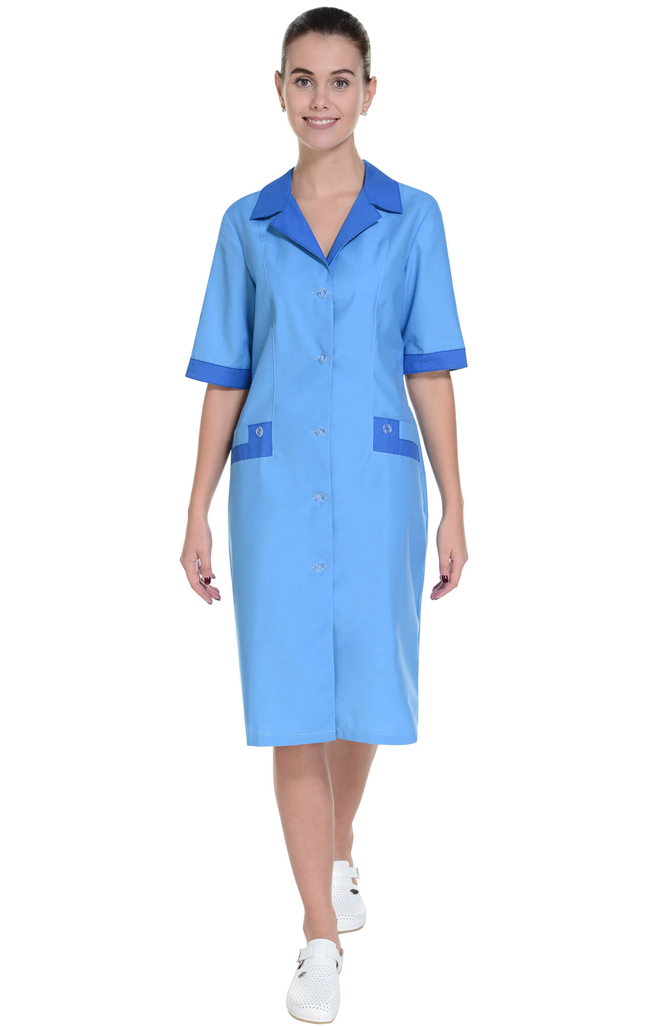 62852 Халат "Радуга NEW" короткий рукав голубой василек  Одежда для обслуживающего персонала  размер 58 Спецодежда  - Вид №3