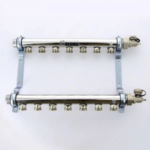 Коллекторная группа из нержавеющей стали с воздухоотводчиком REHAU 1"х3/4" 7 вых HLV