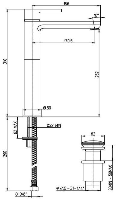 Paini Arena 92CR211LLBLFTSSRKM смеситель для раковины с донным клапаном - Вид №2