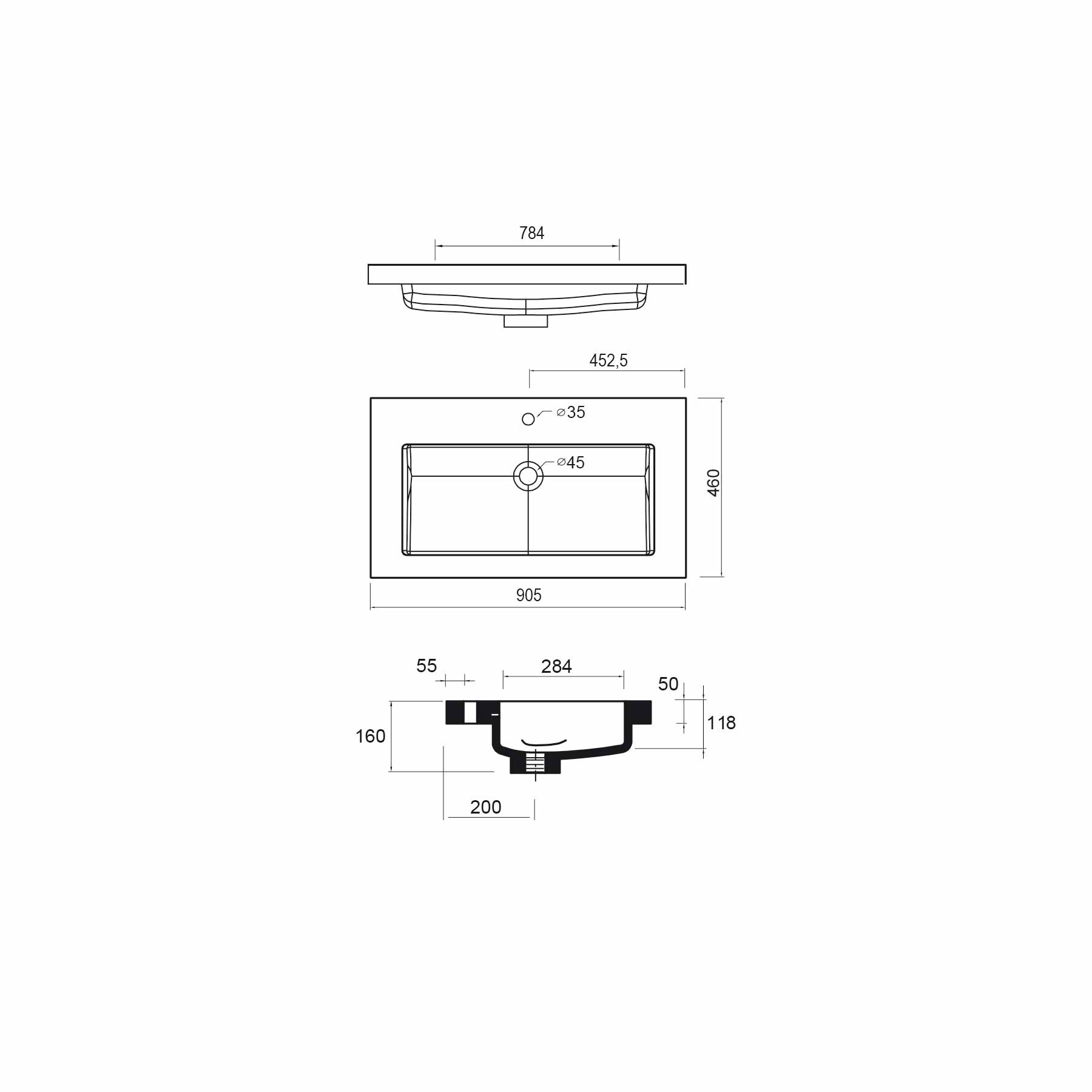 20751 SALGAR Раковина TOSCANA 905 WHITE MINERAL LOAD 905 x 50 x 460 мм - Вид №2