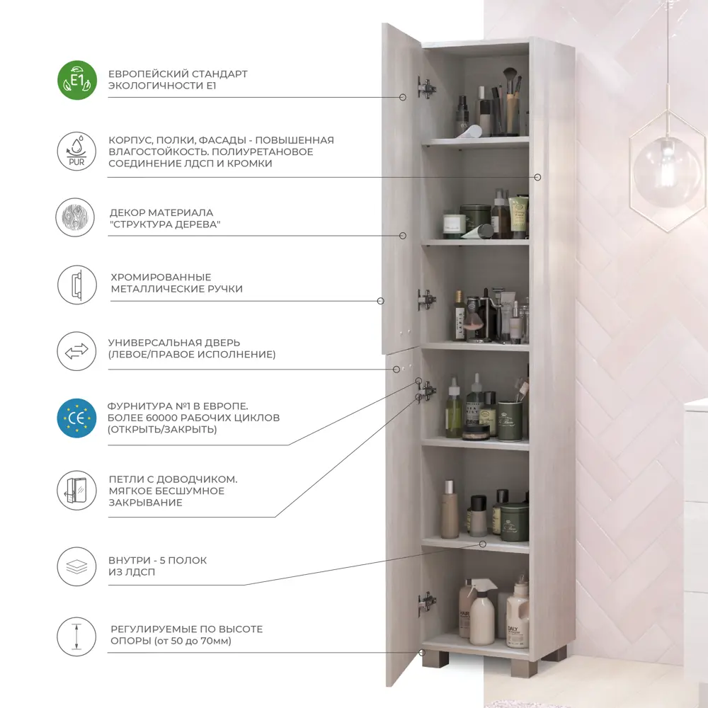 Пенал для ванной Vigo Yuma 189.2x40 см цвет ясень анкор STLM-2018448 - Вид №3