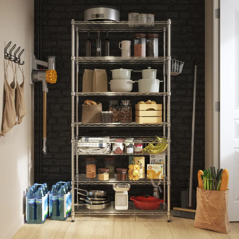 Spaceo Стеллаж металлический хром 6 полок 90×180×35 см 87901984 STLM-1098607 - Вид №6