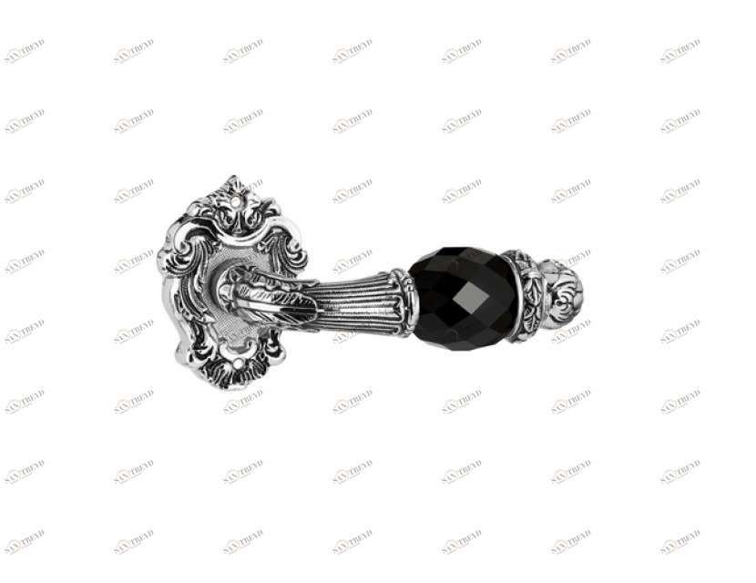 0R7441.N00.30 Набор дверных ручек на розах с черными кристаллами swarovski Античная латунь Mestre 