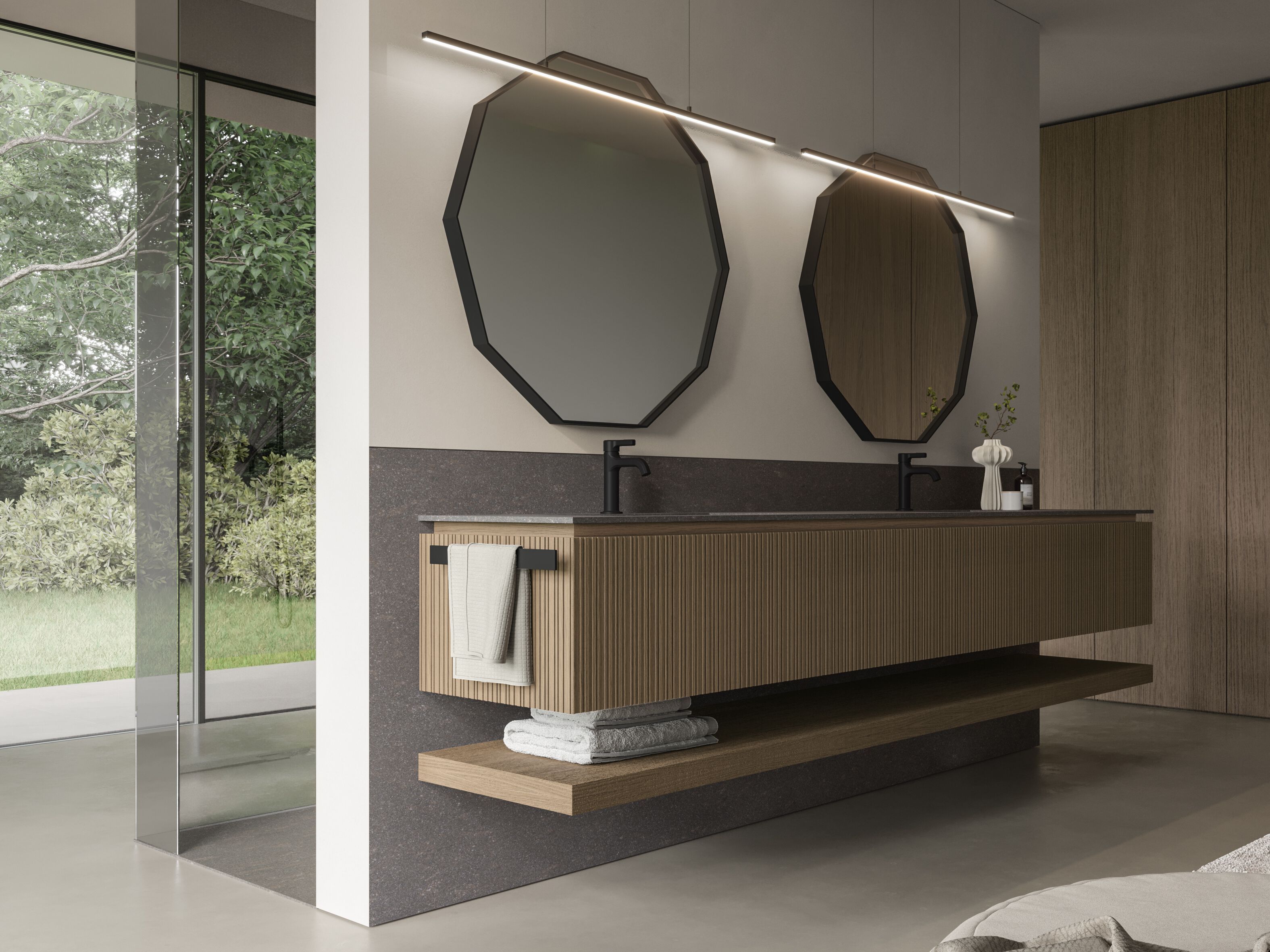 Подвесной шкаф для умывальника из дуба со встроенной раковиной Ideagroup ViaCondotti ARCH-00152912