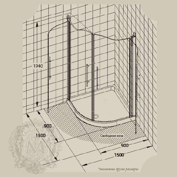 Душевой уголок MIGLIORE Diadema, 90 х 90 х 195 см ML.DDM-22.890 TR.DO/DX - Вид №4