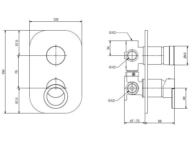 Хромированный латунный смеситель для душа с переключателем Bugnatese B-Color ARCH-00097357 - Вид №1
