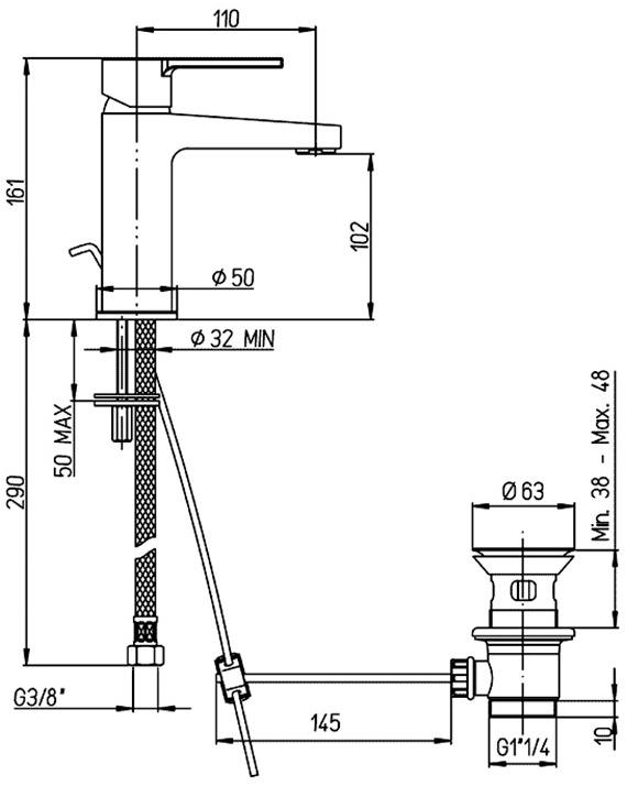 Paini Le Mans 90CR211G35KM смеситель для раковины с донным клапаном  - Вид №3