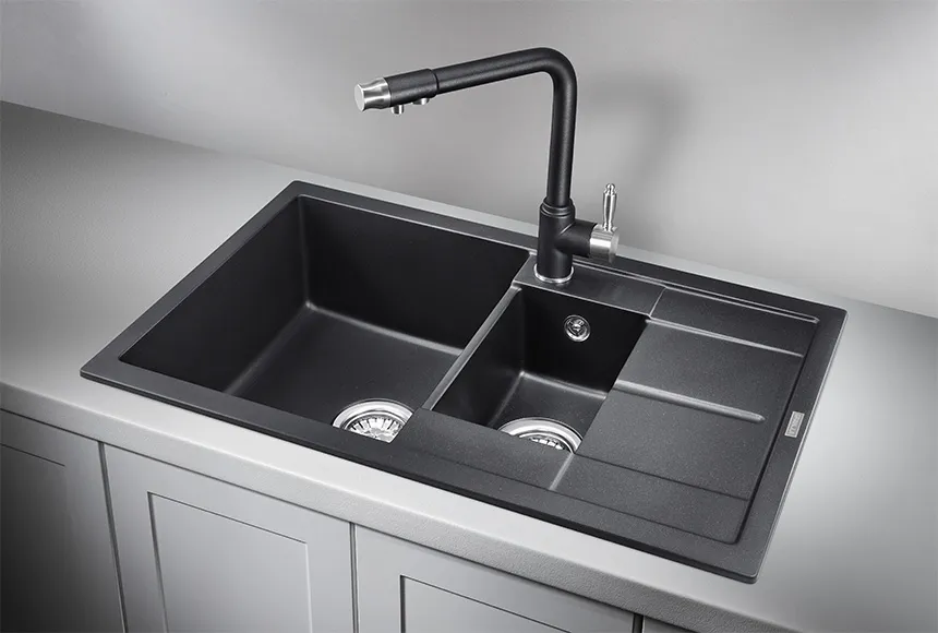 7802, ШВАРЦ (чёрный металлик), кухонная мойка, кварц GRANULA 7802-ST234