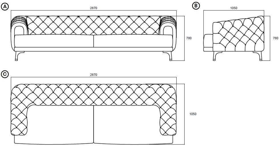 Enza Home Тафтинговый 3-местный диван из ткани Navona sun-id-1516562 - Вид №23