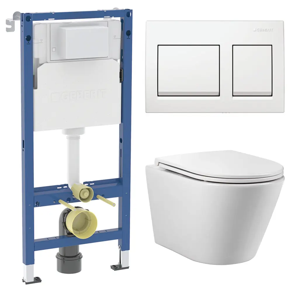 Комплект инсталляции Geberit Alpha с безободковым унитазом Aquatek Вега клавиша Geberit Alpha белая STLM-2191580