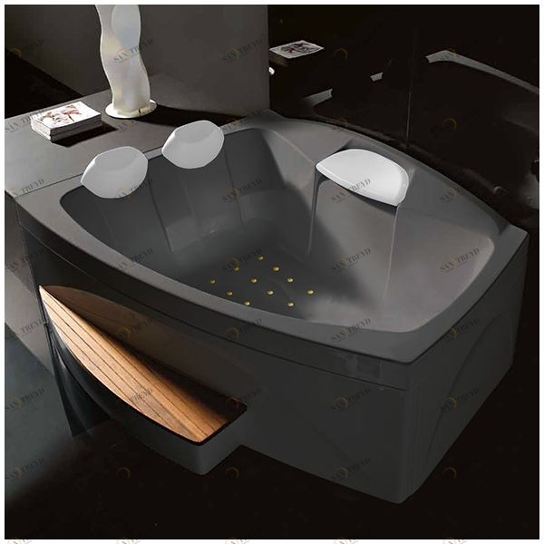Ванна GRUPPO TREESSE Matrix Slim V763C-SZE большая с подголовником глубокая с аэромассажем серая с золотой фурнитурой STAV763CSEZ