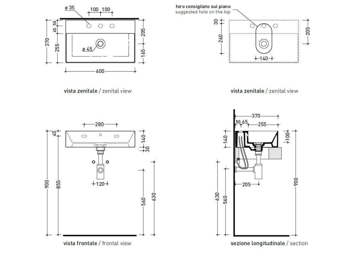 Керамическая прямоугольная подвесная раковина Ceramica Flaminia AppLight ARCH-00149295 - Вид №2