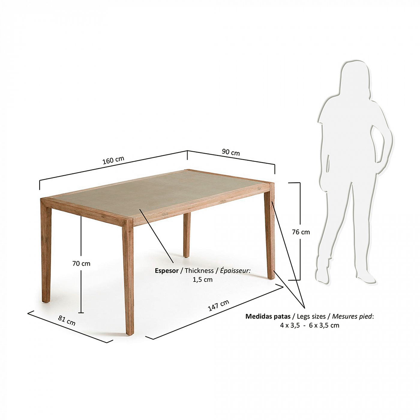 047458 Стол Corvette 160x90 эвкалипт La Forma Vetter  - Вид №2