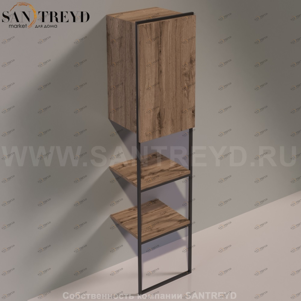 Напольный пенал WAVE из металла с деревянными полками и ящиками натуральный дуб Simas WAM5ROVERE