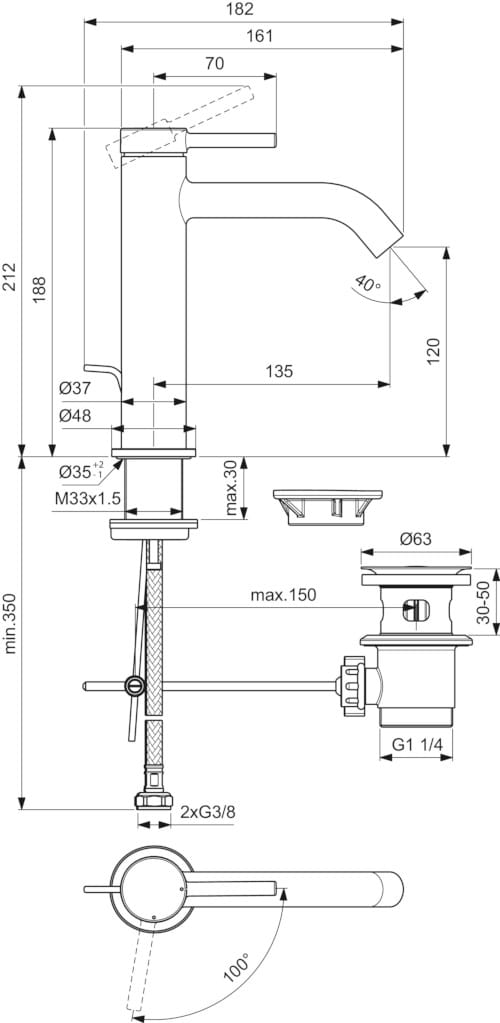 Однорычажный смеситель для раковины с автоматическим сливом Ideal Standard Ceraline Nuovo ARCH-00054714 - Вид №6