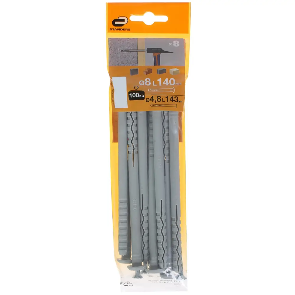 Дюбель-гвоздь гриб Standers 8x140 мм нейлон цвет серый 8 шт STLM-2150009 - Вид №3