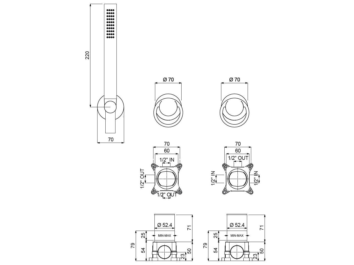 Встраиваемый смеситель для душа с 3 отверстиями и переключателем QD Magistro Lab Smile ARCH-00065398 - Вид №2