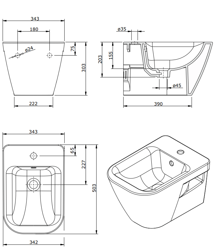 134450004 Биде подвесное Look Sanindusa - Вид №2