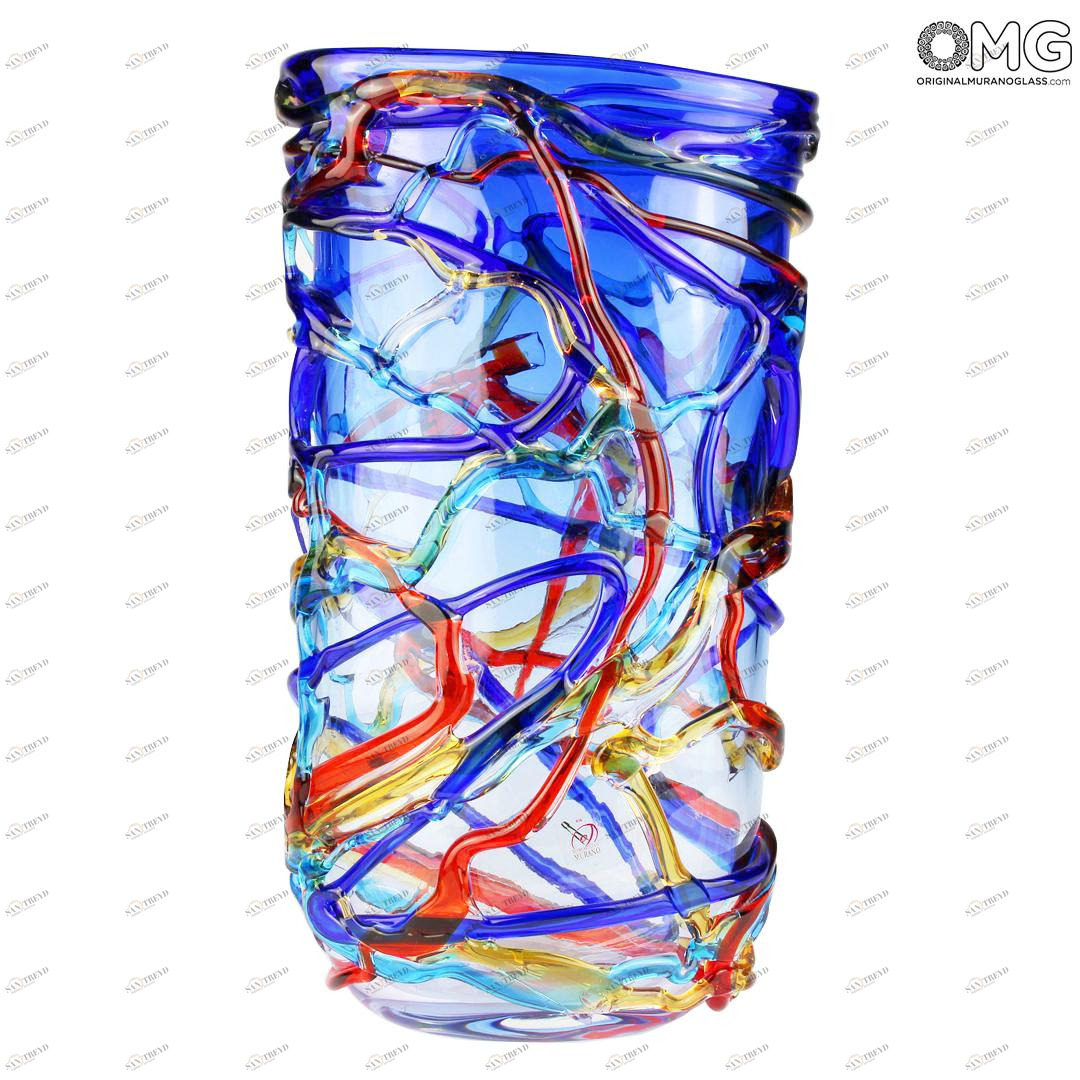 3137 ORIGINALMURANOGLASS Ваза Арлекино- голубая- Original Murano Glass OMG 18 см 