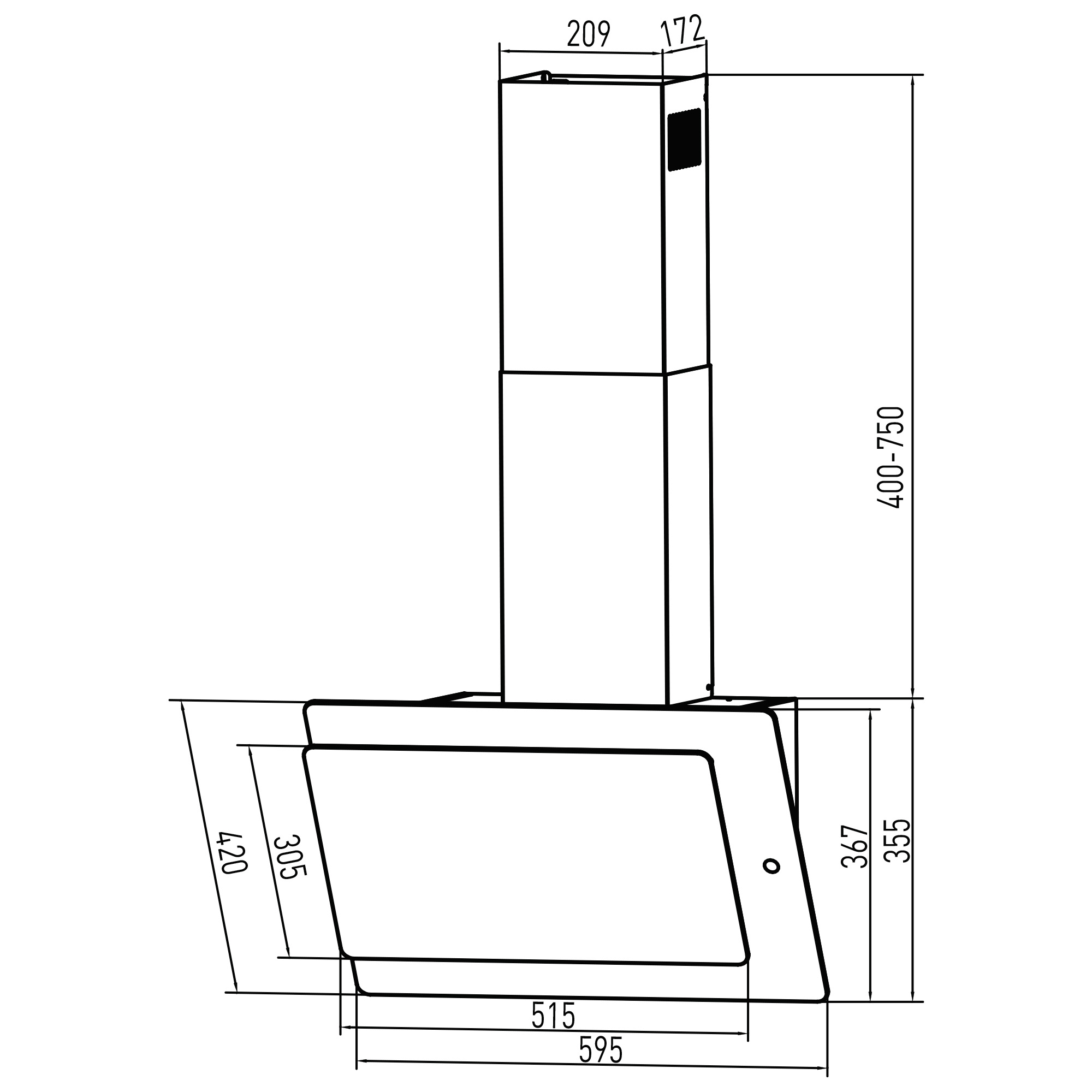 9213495 Вытяжка наклонная Oasis NK-60B черный/черный STDN-0055928 - Вид №9