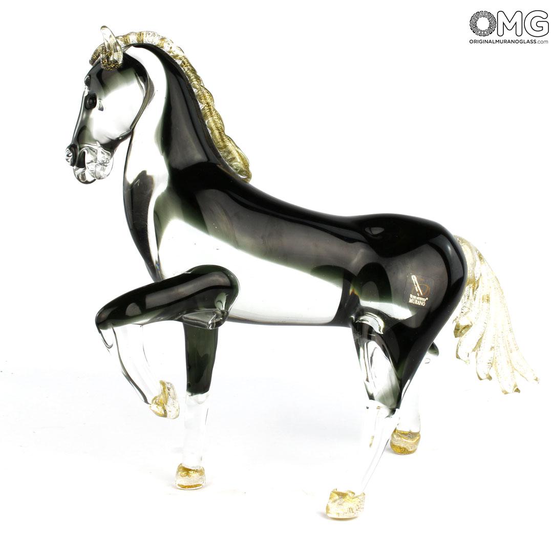 3716 ORIGINALMURANOGLASS Скульптура Королевский Конь - чёрный с золотом - муранское стекло OMG 29 см  - Вид №1