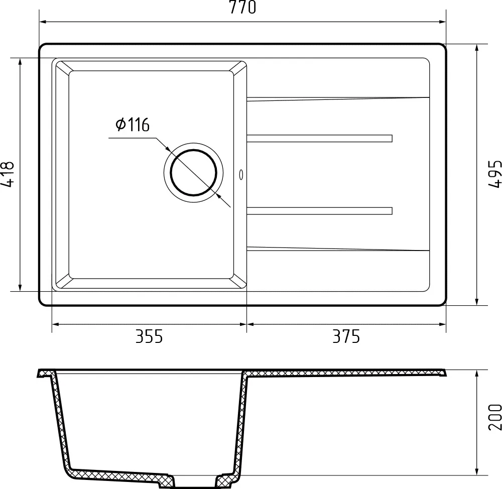Кухонная мойка Искусственный камень QUADRO S287 GranFest Q-780L-S287 - Вид №1