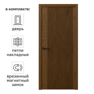 Дверь межкомнатная глухая Синди-5 80x200 см Шпон цвет орех с замком и петлями 89423849 STLM-2052288