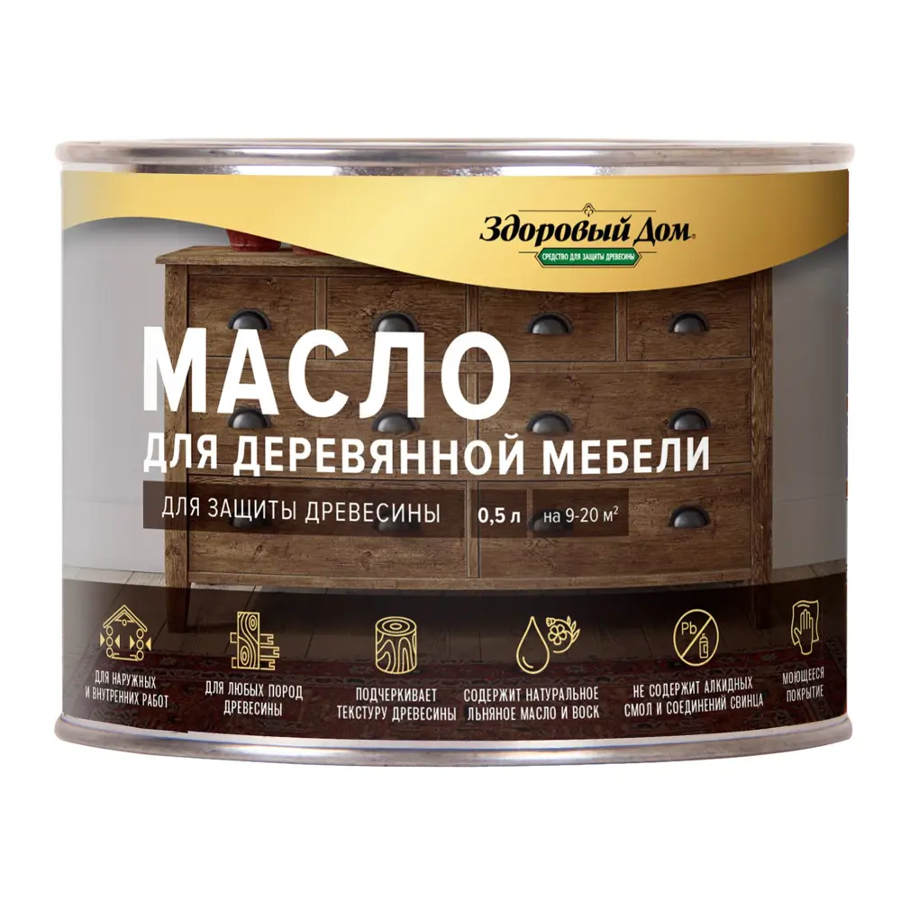 Масло для дерева ЗДОРОВЫЙ ДОМ «Дуб» - защита садовой мебели и террас 0,5 л 82336806 STLM-0024838 - Вид №1
