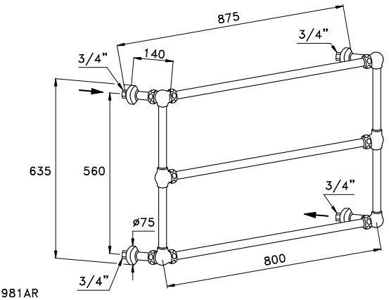 RUBINETTERIE STELLA Настенный хромированный полотенцесушитель sun-id-1455076 - Вид №2