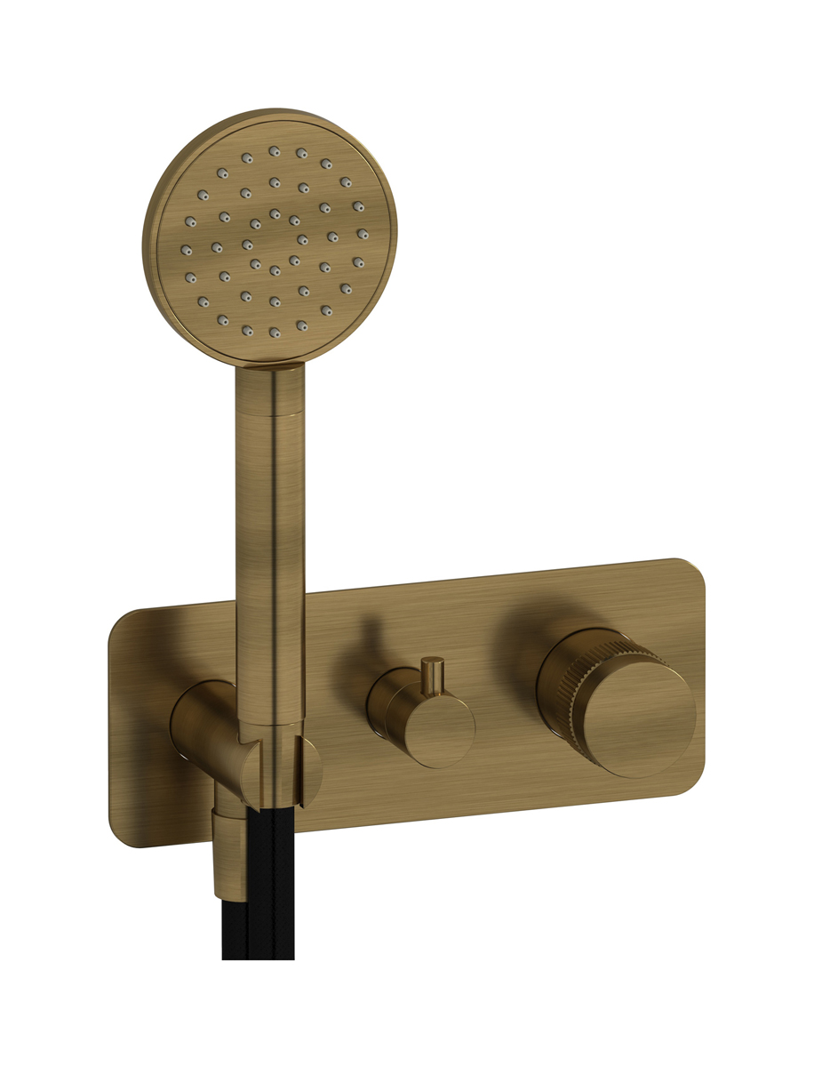 Прогрессивный настенный смеситель для душа на 3 потребителя со встроенным душевым гарнитуром. WE ARE IB rx314mb Modern Bronze Reflex