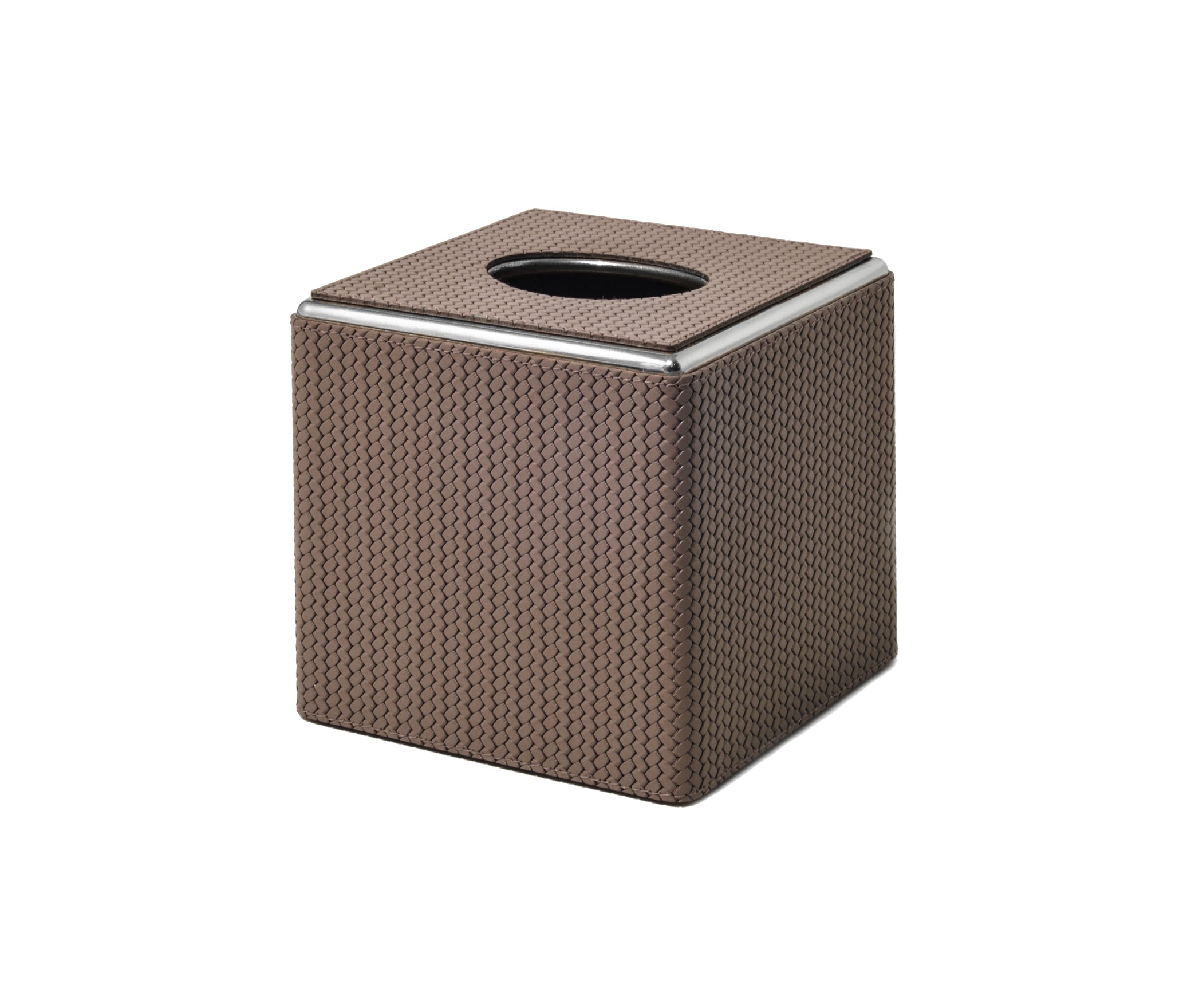 Квадратная коробка для салфеток - 14X14XH13,5 см / металлическая отделка_хром / плетеная кожа_темно-серый Pinetti 00.1344.061.055