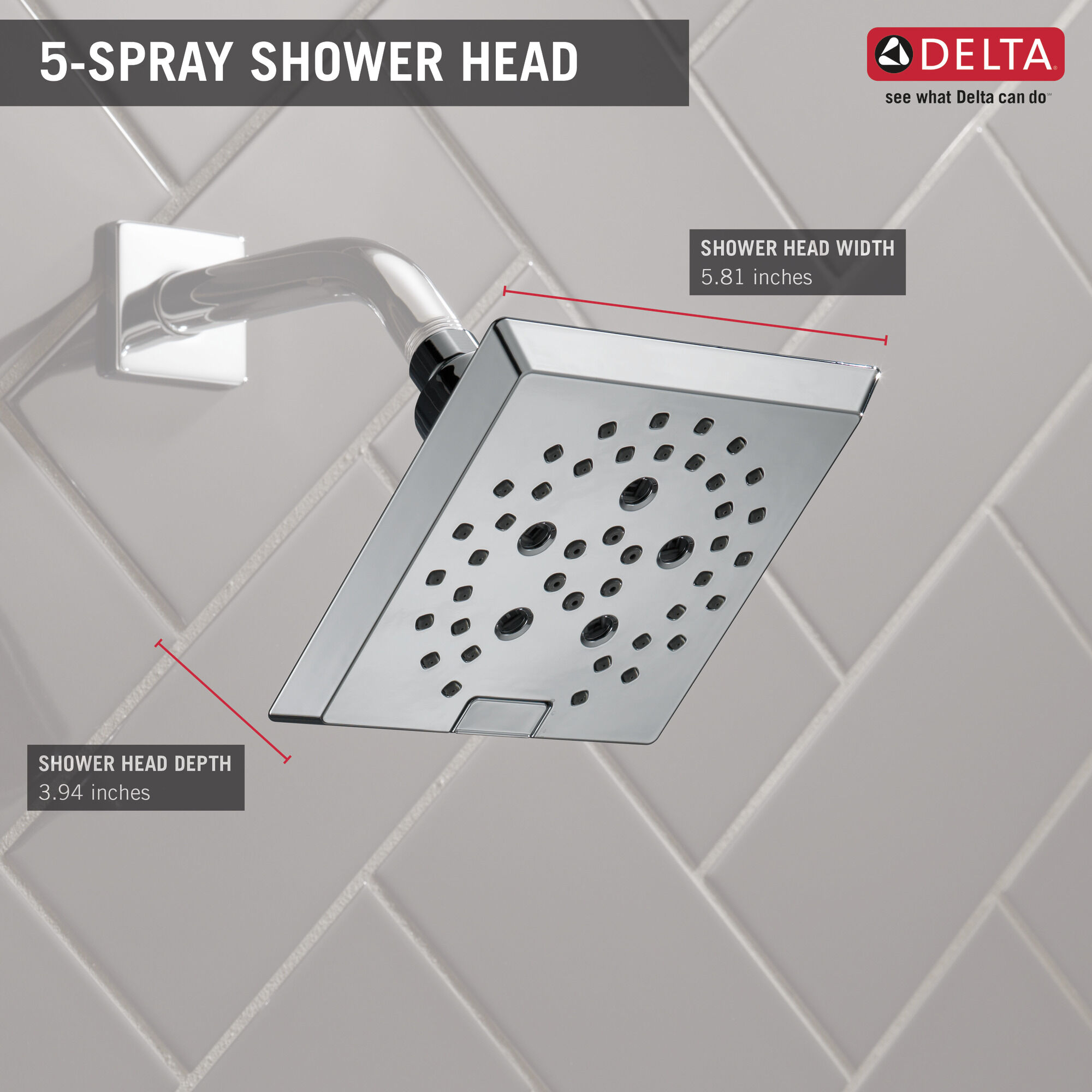 52664-KS H2Okinetic® Современная угловая душевая лейка Raincan с 5 настройками Delta Faucet Universal Showering Черный нержавеющий  - Вид №3