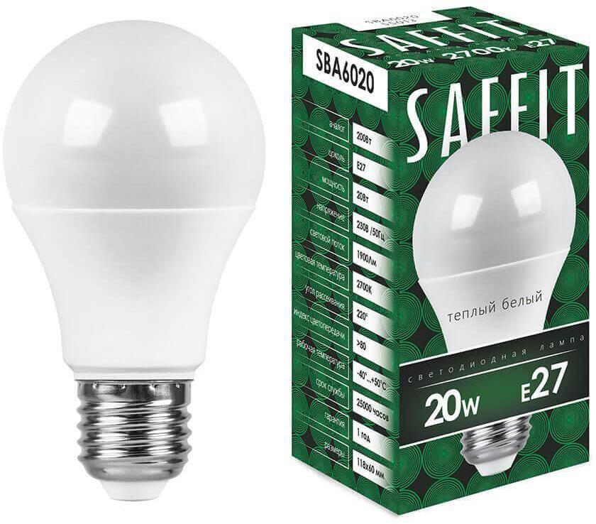 55013 Лампа светодиодная E27 20W 2700K матовая SBA6020 Saffit