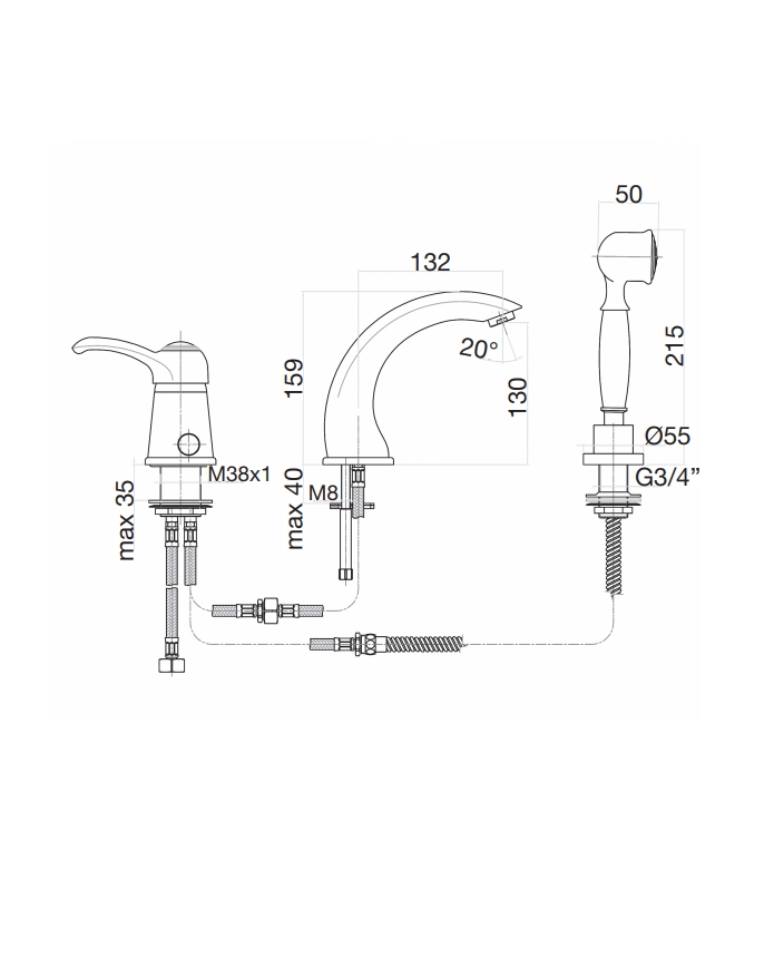 47CR5105 Смеситель на борт ванны , хром Fiore JAFAR  - Вид №2