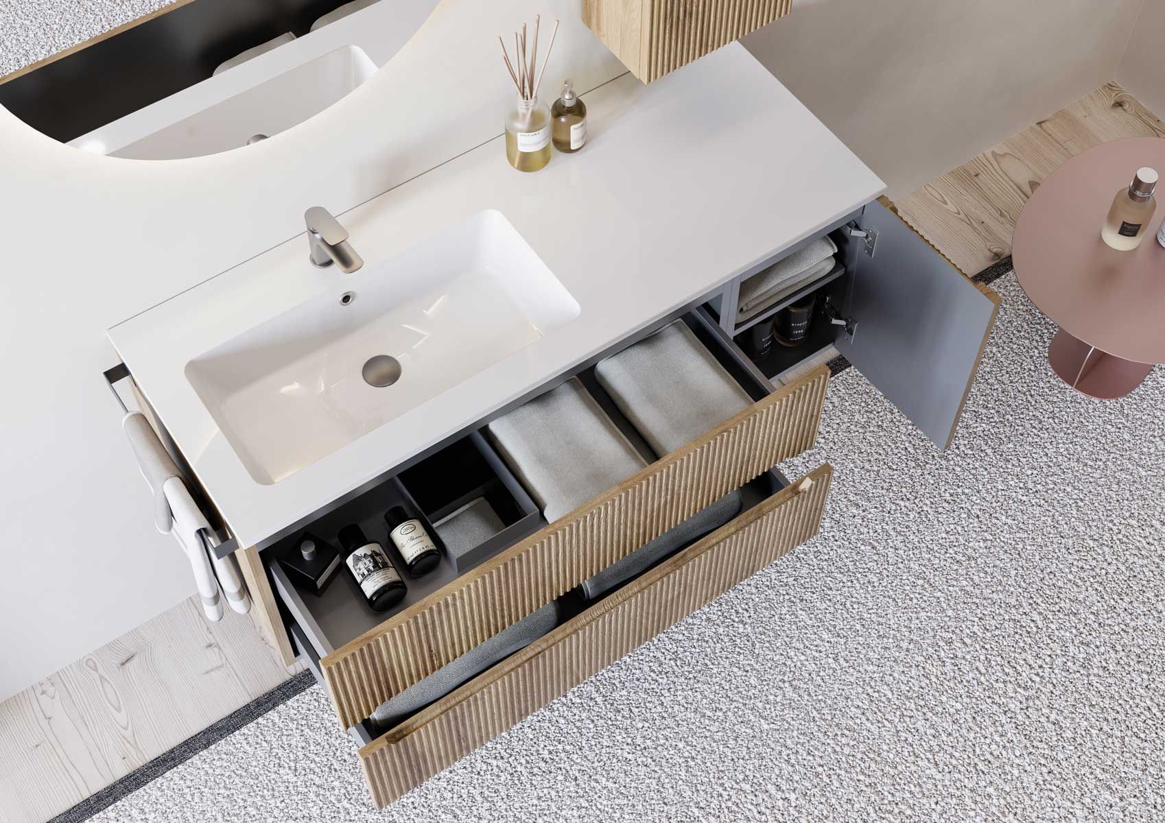 Деревянный одиночный подвесной умывальник со встроенным умывальником LEGNOBAGNO Verso ARCH-00122295 - Вид №1