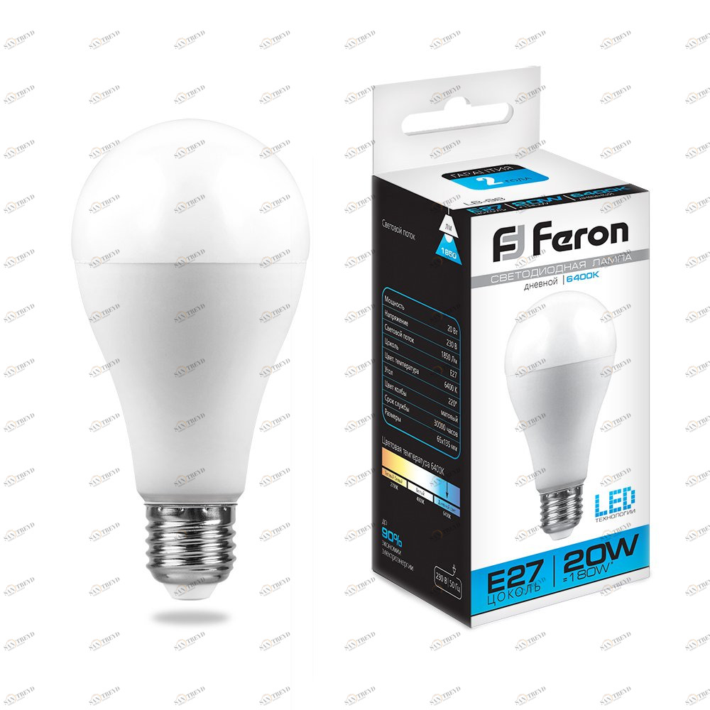 Лампа светодиодная Feron "Шар" E27 20W 6400K LB-98 25789 FERON  00-3956552 Матовый 