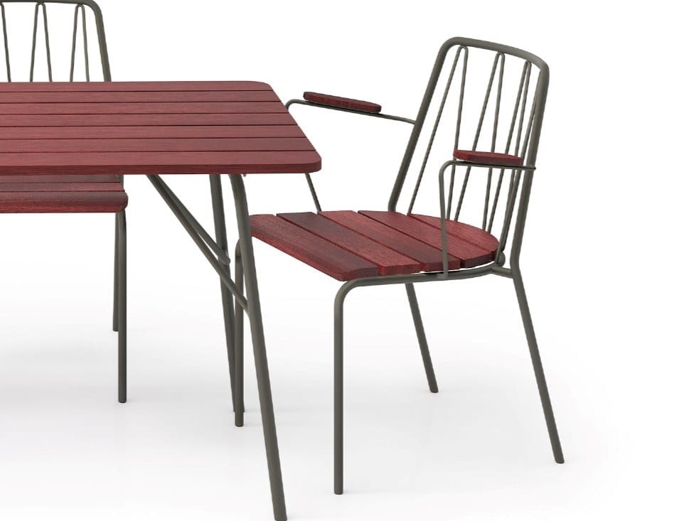 Стальной и деревянный стул с подлокотниками Nola Industrier Rousseau ARCH-00031930