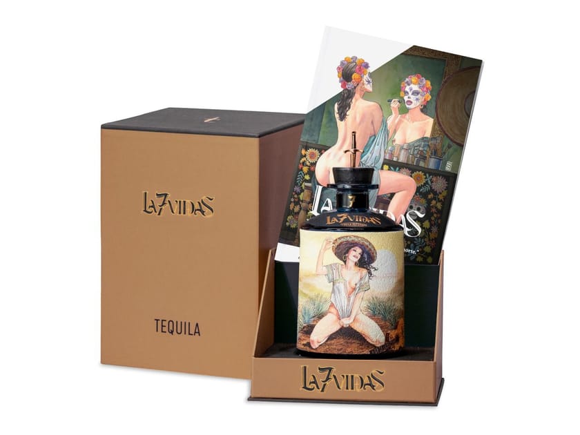 Коробка с бутылкой текилы и мультфильм J.Rose La 7 Vidas Tequila ARCH-00024728