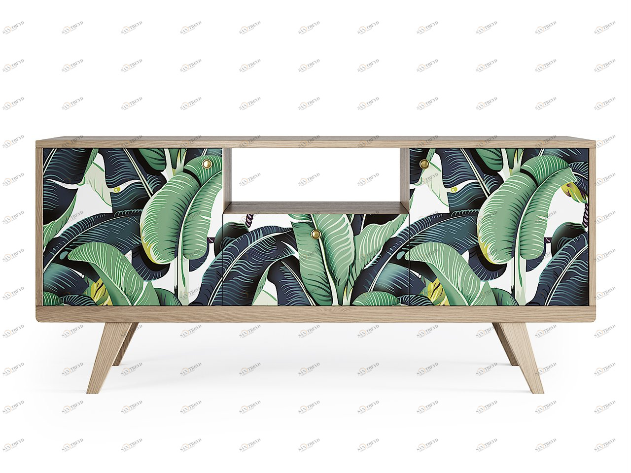 Тумба под телевизор с ящиком осветленный дуб с принтом Thimon THE IDEA  210229 Зеленый;синий;разноцветный 