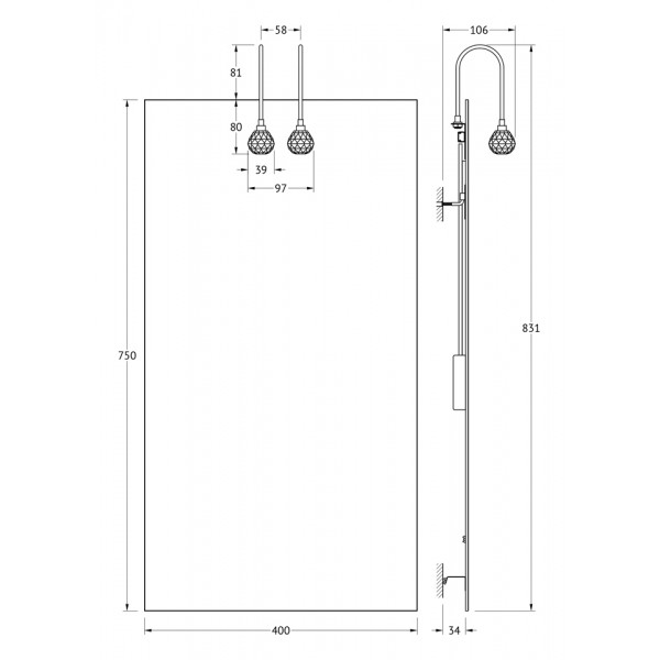 Зеркало со светильниками (40х75 см) ELLUX (Чехия) CRY-A2 0203 sun-id-561518 - Вид №1