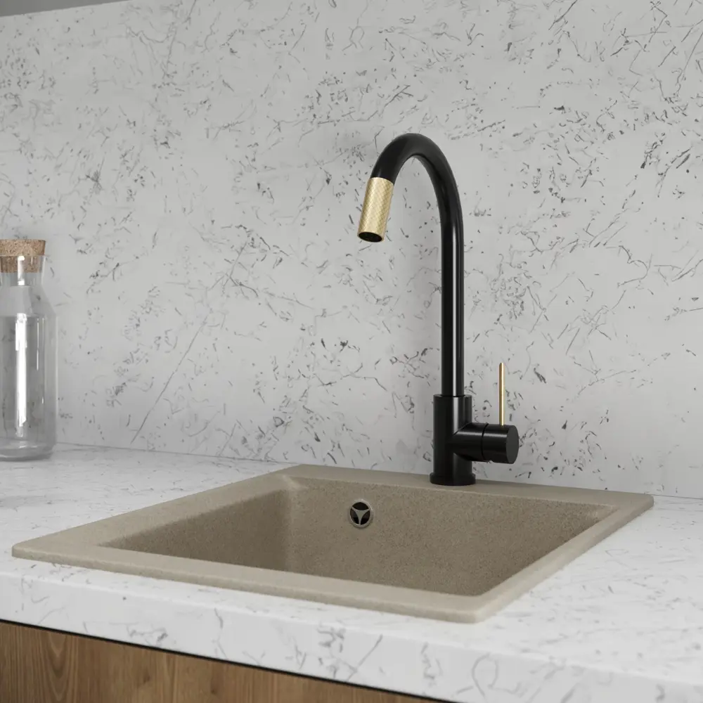 Смеситель для кухни Vidage общая высота 37.3 см цвет черный/золотой STLM-2039480