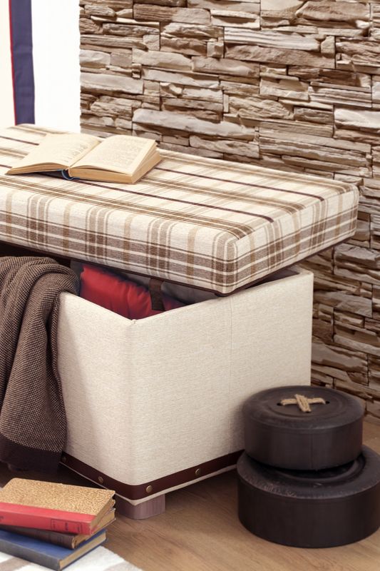 Банкетка с ящиком коричневая Plaid CILEK ROYAL 00-3832098 Бежевый Santreyd - Вид №3