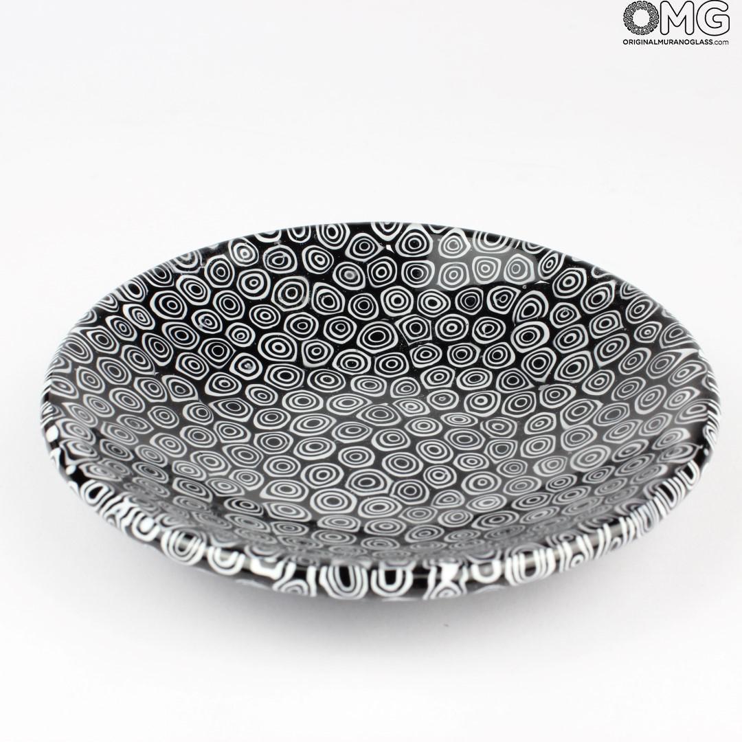 2114 ORIGINALMURANOGLASS Круглое чёрное блюдо Помпеи из муранского стекла с миллефиори - блюдце для мелочей- пепельница 8 см  - Вид №1
