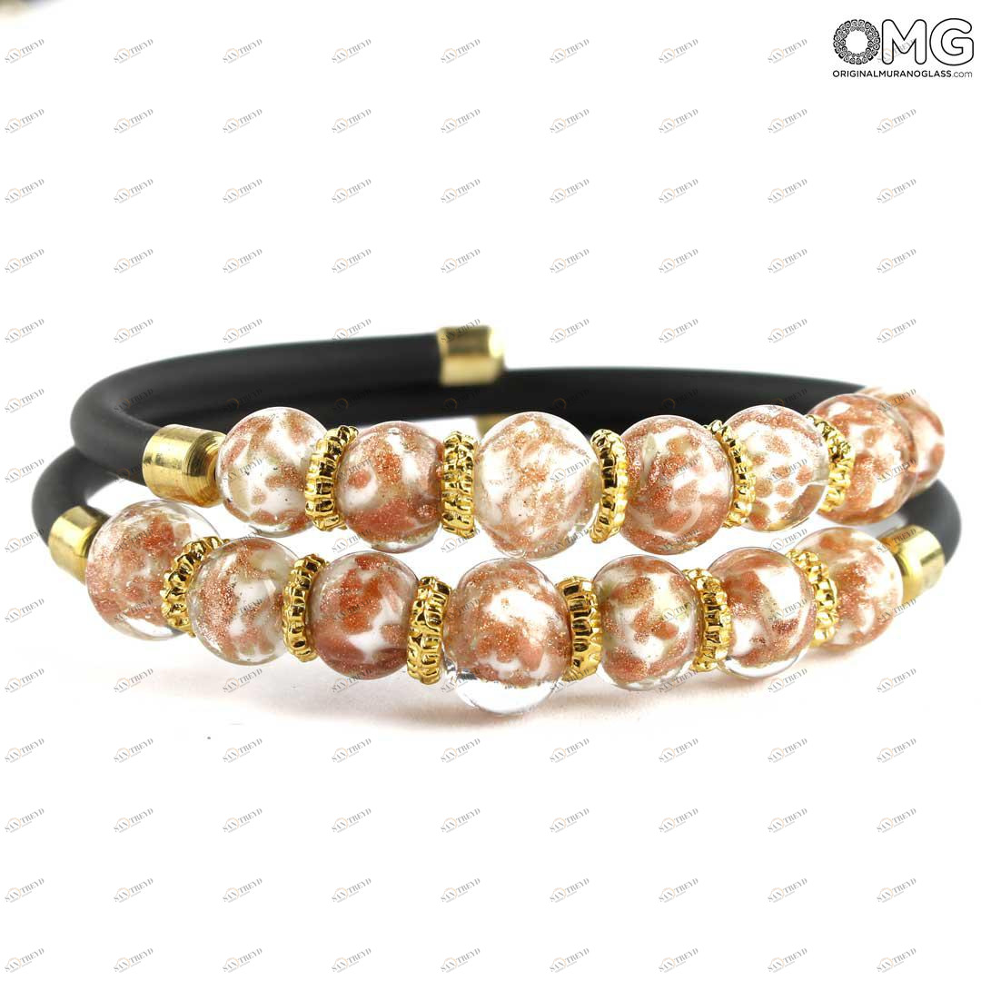 3692 ORIGINALMURANOGLASS Двойной браслет Серена - белый с авантюрином - муранское стекло OMG 18 см 