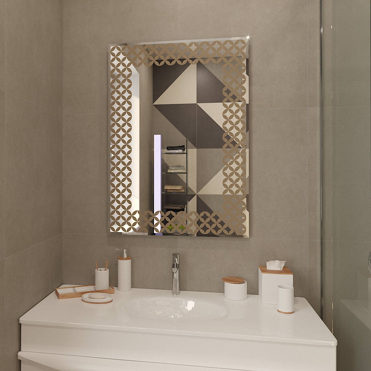 Зеркало прямоугольное с бежевым принтом "Ридл-1" GRAUM ДИЗАЙНЕРСКИЕ 304136 Зеркальный  - Вид №2