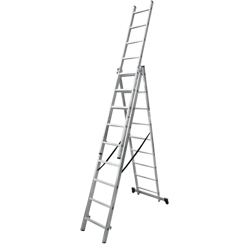 Лестница раскладная выдвижная 3-секционная Standers до 5.53 м 9 ступеней STLM-2203708 - Вид №1