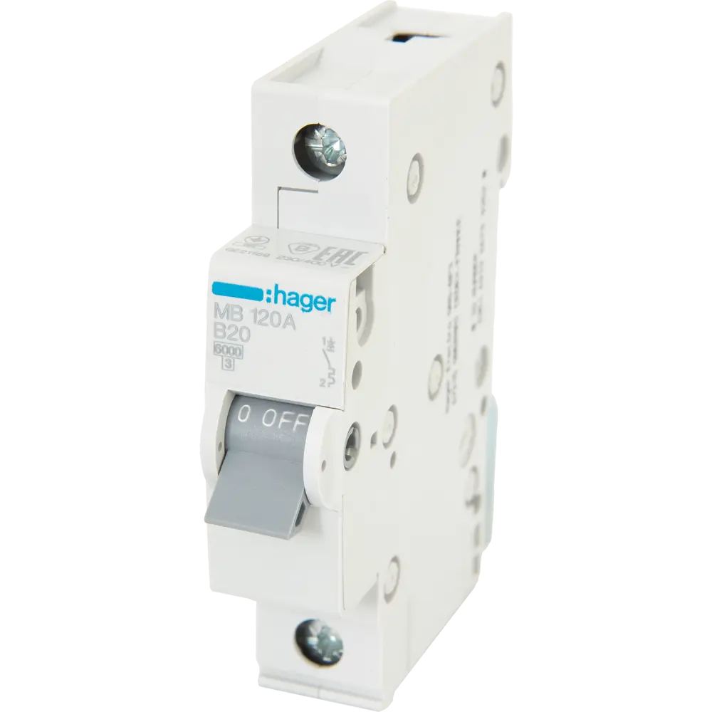 Автоматический выключатель Hager MB120A 1P B20 А 6 кА STLM-2186393
